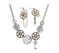Dreuyet Gear Steampunk Earrings Necklace Jewelry Set Vintage Handmade Punk Clockwork Dangle Drop Earrings Clock Gear Antique Necklace for Women Men Halloween Accessories, Middle, Metal, No Gemstone