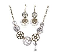 Dreuyet Gear Steampunk Earrings Necklace Jewelry Set Vintage Handmade Punk Clockwork Dangle Drop Earrings Clock Gear Antique Necklace for Women Men Halloween Accessories, Middle, Metal, No Gemstone