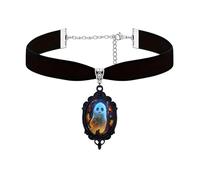 Dreuyet Ghost Cameo Velvet Necklace for Women Cute Ghost Choker Necklace Gothic Vintage Crystal Glass Mystic Victorian Boo Pumpkin Punk Style Halloween Costume Jewelry, Middle, Glass Crystal Velvet