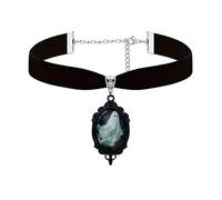 Dreuyet Ghost Cameo Velvet Necklace for Women Cute Ghost Choker Necklace Gothic Vintage Crystal Glass Mystic Victorian Boo Pumpkin Punk Style Halloween Costume Jewelry, Middle, Glass Crystal Velvet