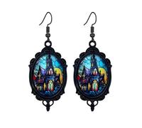 Dreuyet Gothic Castle Cameo Earrings for Women Vintage Crystal Glass Castle Earring Goth Punk Style Mystic Victorian Earrings Halloween Castle Wizard Witch Earring Jewelry, Middle, Glass Crystal Metal