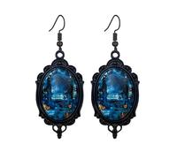 Dreuyet Gothic Castle Cameo Earrings for Women Vintage Crystal Glass Castle Earring Goth Punk Style Mystic Victorian Earrings Halloween Castle Wizard Witch Earring Jewelry, Middle, Glass Crystal Metal