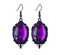 Dreuyet Gothic Crystal Cameo Earrings Vintage Crystal Glass Black Red Green Purple Gem Drop Earring Dark Punk Style Mystic Victorian Halloween Jewelry for Women, Middle, Crystal Glass Metal, No