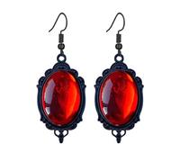 Dreuyet Gothic Crystal Cameo Earrings Vintage Crystal Glass Black Red Green Purple Gem Drop Earring Dark Punk Style Mystic Victorian Halloween Jewelry for Women, Middle, Crystal Glass Metal, No