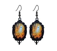 Dreuyet Gothic Ghost Cameo Earrings for Women Vintage Crystal Glass Cute Ghost Fire Pumpkin Earring Goth Mystic Victorian Earring Punk Style Halloween Boo Earrings Jewelry, Middle, Glass Crystal, No