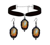 Dreuyet Gothic Ghost Cameo Jewelry Set Cute Vintage Crystal Glass Boo Earrings and Velvet Choker Necklace Halloween Punk Style Mystic Jewelry for Women, Middle, Glass, No Gemstone
