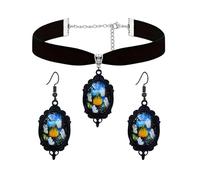 Dreuyet Gothic Ghost Cameo Jewelry Set Cute Vintage Crystal Glass Boo Earrings and Velvet Choker Necklace Halloween Punk Style Mystic Jewelry for Women, Middle, Glass, No Gemstone