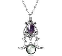 Dreuyet Gothic Moon Crystal Necklace for Women Vintage Punk Red Black Purple Crescent Necklaces Goth Triple Moon Goddess Amulet Pendant Halloween Costume Jewelry, Middle, Crystal Metal, No Gemstone
