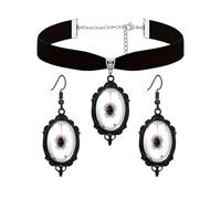 Dreuyet Gothic Spider Cameo Earrings Necklace Set for Women Vintage Crystal Glass Spiders Web Velvet Choker Necklace Black Mystic Victorian Bug Earrings Punk Halloween Jewelry, Middle, Glass, No