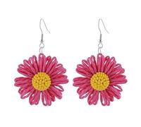 Dreuyet Handmade Braid Bohemian Daisy Flower Shape Dangle Earrings for Women Lightweight Daisy Flower Drop Earrings Cute Chrysanthemum Dangle Earring Dainty Sun Flower Earrings Jewelry, Rattan, No