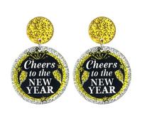 Dreuyet Happy New Year Earring for Women Acrylic Shiny Happy New Year Earrings Lightweight Glitter Cheers to the New Year Champagne Earrings Xmas New Year’s Eve Earrings Holiday Party Jewelry, Middle