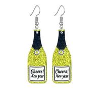 Dreuyet Happy New Year Earring for Women Acrylic Shiny Happy New Year Earrings Lightweight Glitter Cheers to the New Year Champagne Earrings Xmas New Year’s Eve Earrings Holiday Party Jewelry, Middle