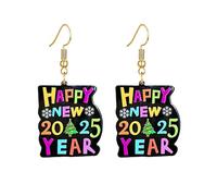 Dreuyet Happy New Year Earring for Women Acrylic Shiny Happy New Year Earrings Lightweight Glitter Cheers to the New Year Champagne Earrings Xmas New Year’s Eve Earrings Holiday Party Jewelry, Middle