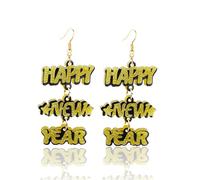 Dreuyet Happy New Year Earrings for Women Fashion Happy New Year Letter Dangle Earrings Handmade Funny Holiday Statement Earrings 2025 New Year's Eve Festive Party Jewelry, M, Acrylic, No Gemstone
