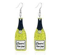 Dreuyet Happy New Year Earrings for Women Fashion Happy New Year Letter Dangle Earrings Handmade Funny Holiday Statement Earrings 2025 New Year's Eve Festive Party Jewelry, M, Acrylic, No Gemstone