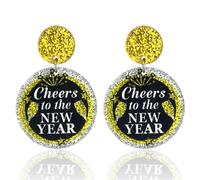Dreuyet Happy New Year Earrings for Women Fashion Happy New Year Letter Dangle Earrings Handmade Funny Holiday Statement Earrings 2025 New Year's Eve Festive Party Jewelry, M, Acrylic, No Gemstone