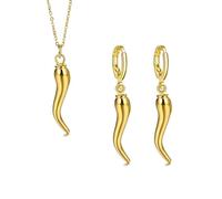Dreuyet Italian Horn Hoop Earrings and Necklace for Women Dainty Enamel Red Chili Pepper Shaped Horn Pendant Chain Necklace Talisman Protection Jewelry Lucky Amulet Cornicello Charm Necklaces, Alloy
