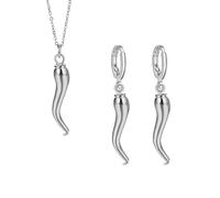 Dreuyet Italian Horn Hoop Earrings and Necklace for Women Dainty Enamel Red Chili Pepper Shaped Horn Pendant Chain Necklace Talisman Protection Jewelry Lucky Amulet Cornicello Charm Necklaces, Alloy