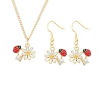 Dreuyet Ladybug Earrings and Necklace Set for Women Tiny Red Ladybug Necklace and Earrings Cute Ladybug Daisy Flower Jewelry Lifelike Ladybug Insect Charm Jewelry Set, Alloy Steel, No Gemstone