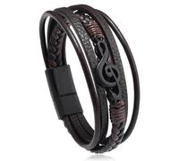 Dreuyet Leather Music Bracelets Braided Retro Guitar Music Note Handmade Ethnic Tribal Treble Clef Wristband Cuff Bracelets Punk Rock Jewelry Gifts, M, Leather Metal, no gemstone