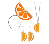 Dreuyet Lemon Slice Headband Earrings Necklace Set for Women Cute Novelty Citrus Fruit Orange Lime Halloween Costume Accessories, Middle, Acrylic Resin Plastic, No Gemstone