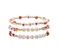 Dreuyet MAMA Bracelet for Women Mom Grandmom Dainty Gold Crystal Beaded Nature Stone Stackable Multilayered Stretch Bracelets Set Mother's Day Birthday Holiday Gift, M, Vinyl, no gemstone