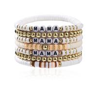 Dreuyet MAMA Bracelet for Women Mom Grandmom Dainty Gold Crystal Beaded Nature Stone Stackable Multilayered Stretch Bracelets Set Mother's Day Birthday Holiday Gift, M, Vinyl, no gemstone