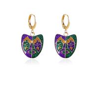 Dreuyet Mardi Gras Earrings for Women Fashion Alloy Mask Crown Hat Hoop Earrings Small Festive Holiday Earrings Fat Tuesday Celebrations Dress Accessories, M, Zinc, No Gemstone