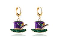 Dreuyet Mardi Gras Earrings for Women Fashion Alloy Mask Crown Hat Hoop Earrings Small Festive Holiday Earrings Fat Tuesday Celebrations Dress Accessories, M, Zinc, No Gemstone