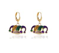 Dreuyet Mardi Gras Earrings for Women Fashion Alloy Mask Crown Hat Hoop Earrings Small Festive Holiday Earrings Fat Tuesday Celebrations Dress Accessories, M, Zinc, No Gemstone