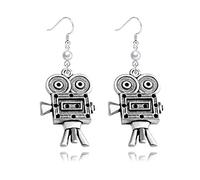 Dreuyet Movie Camera Pearl Earrings for Women Girls Personalized Classic Retro Silver Cinema Projector Dangle Drop Statement Earrings Film Director 80S Jewelry Gifts, Zinc, unknow