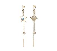 Dreuyet Planet Earrings for Women Personalized Cubic Zirconia Five pointed Star Earth Asymmetric Dangle Earrings Charm Long Tassel Drop Earrings Jewelry Gifts, Zinc, Cubic Zirconia