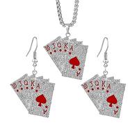 Dreuyet Playing Card Poker Tag Pendant Necklace for Women Men Punk Stainless Steel Good Luck Rock Ace of Spade Heart Royal Flush Games CZ Pendant Chain Necklace Hip Hop Unisex Jewelry Gift, Middle