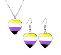 Dreuyet Rainbow LGBT Pride Earrings Necklace for Women Colorful Gay Lesbian Crystal Heart Glass Earrings Charm Pride Necklace Jewelry, Middle, Glass, No Gemstone