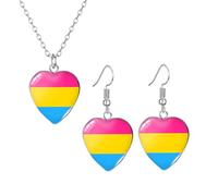 Dreuyet Rainbow LGBT Pride Earrings Necklace for Women Colorful Gay Lesbian Crystal Heart Glass Earrings Charm Pride Necklace Jewelry, Middle, Glass, No Gemstone