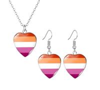 Dreuyet Rainbow LGBT Pride Earrings Necklace for Women Colorful Gay Lesbian Crystal Heart Glass Earrings Charm Pride Necklace Jewelry, Middle, Glass, No Gemstone
