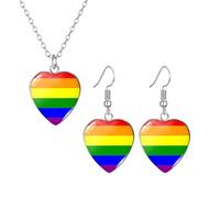 Dreuyet Rainbow LGBT Pride Earrings Necklace for Women Colorful Gay Lesbian Crystal Heart Glass Earrings Charm Pride Necklace Jewelry, Middle, Glass, No Gemstone