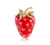 Dreuyet Rhinestone Strawberry Brooch for women Dainty Green Leaf Branch Strawberry Brooch Pin Shirt Studs Wedding Birthday Holiday Clothing Accessories, M, Zinc, cubic zirconia