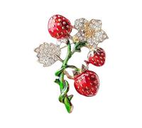 Dreuyet Rhinestone Strawberry Brooch for women Dainty Green Leaf Branch Strawberry Brooch Pin Shirt Studs Wedding Birthday Holiday Clothing Accessories, M, Zinc, cubic zirconia