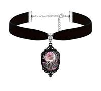 Dreuyet Rose Cameo Velvet Choker Necklace for Women Gothic Vintage Crystal Glass Red Rose Pendant Necklaces Black Goth Mystic Victorian Flower Collar Necklace Punk Style Halloween Costume Jewelry