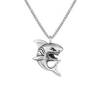 Dreuyet Shark Tooth Necklace for Men Women Personalized Stainless Steel Punk Rock Cool Black/Gold/Silver Ocean Marine Animal Pendant Necklace Hawaiian Beach Surfer Jewelry Gifts, Stainless Steel,