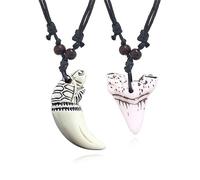 Dreuyet Shark Tooth Necklace for Women Men Handmade Adjustable Leather Bohemian Wolf Turtle Shark Teeth Necklace Summer Beach Surfer Necklace Lucky Amulet Jewelry, Resin, unknow