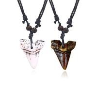 Dreuyet Shark Tooth Necklace for Women Men Handmade Adjustable Leather Bohemian Wolf Turtle Shark Teeth Necklace Summer Beach Surfer Necklace Lucky Amulet Jewelry, Resin, unknow