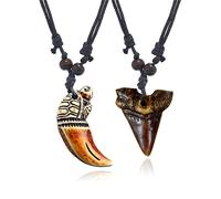 Dreuyet Shark Tooth Necklace for Women Men Handmade Adjustable Leather Bohemian Wolf Turtle Shark Teeth Necklace Summer Beach Surfer Necklace Lucky Amulet Jewelry, Resin, unknow