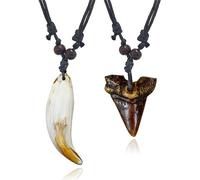 Dreuyet Shark Tooth Necklace for Women Men Handmade Adjustable Leather Bohemian Wolf Turtle Shark Teeth Necklace Summer Beach Surfer Necklace Lucky Amulet Jewelry, Resin, unknow