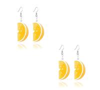 Dreuyet Sweet Two Pairs Lemon Earrings for Women Creative Resin Cute Fruit Dangle earrings Charm Lemon Slice Drop earrings for Ladies Summer Earrings Holliday Beach Vacation Earrings, M, Resin, No