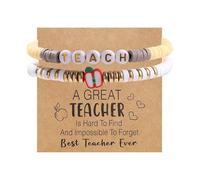 Dreuyet Teacher Appreciation Gift Bracelets Handmade Stackable Colorful Soft Clay Love Teach Inspire Beaded Bracelets Unique Personalized Thank You Gift for Teachers, M, Clay String, no gemstone