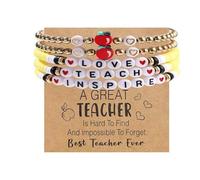 Dreuyet Teacher Appreciation Gift Bracelets Handmade Stackable Colorful Soft Clay Love Teach Inspire Beaded Bracelets Unique Personalized Thank You Gift for Teachers, M, Clay String, no gemstone
