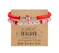 Dreuyet Teacher Appreciation Gift Bracelets Handmade Stackable Colorful Soft Clay Love Teach Inspire Beaded Bracelets Unique Personalized Thank You Gift for Teachers, M, Clay String, no gemstone