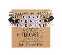 Dreuyet Teacher Appreciation Gift Bracelets Handmade Stackable Colorful Soft Clay Love Teach Inspire Beaded Bracelets Unique Personalized Thank You Gift for Teachers, M, Clay String, no gemstone